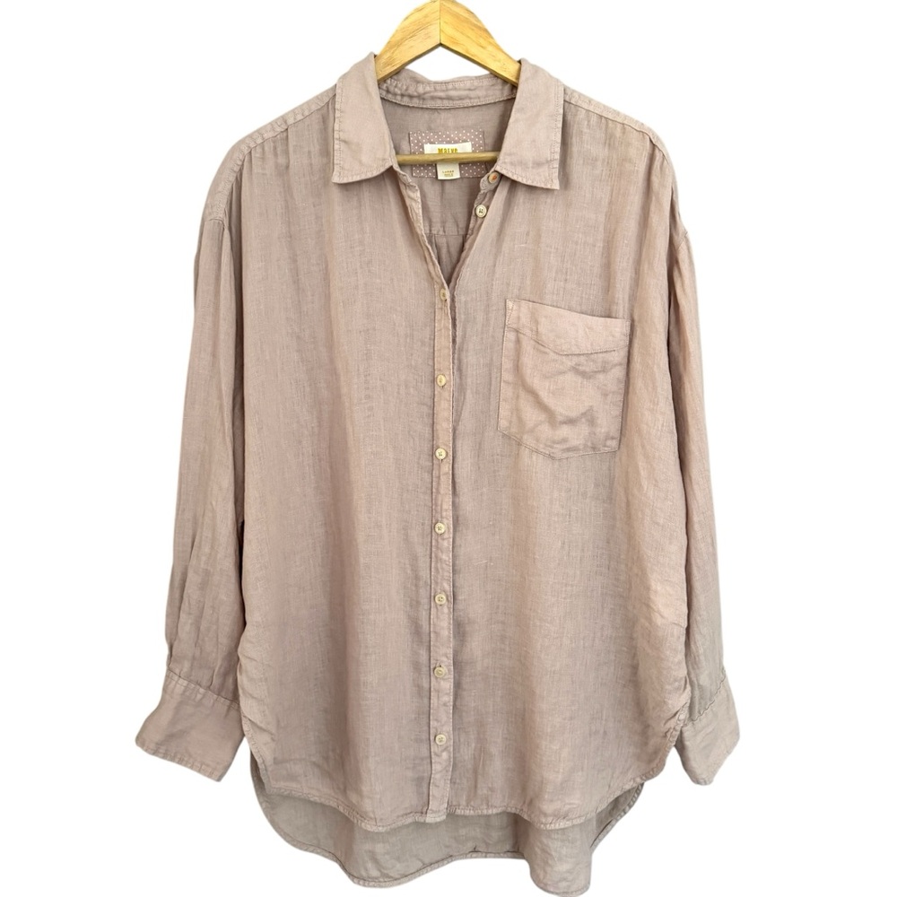 Maeve Anthropologie Beige Linen Hi Low Tunic Blouse Size Large